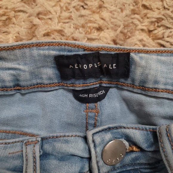 Aeropostale Denim Shorts Girls Size 4 Light Wash High Rise Midi Cuffed Stretch - Picture 2 of 6